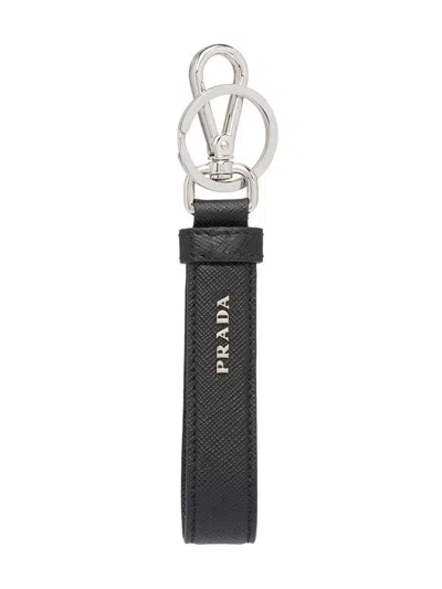 Prada Saffiano Leather Keychain Accessories In Black