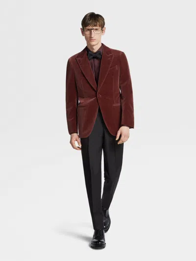 Zegna Velvet-effect Single-breasted Blazer In Burgundy