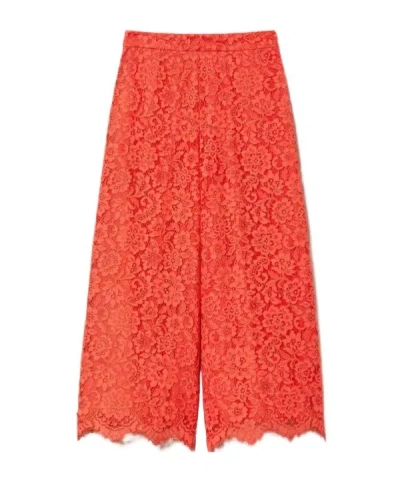 Twinset Trousers In Macramé Lace In Red