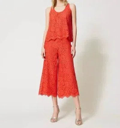 Twinset Trousers In Macramé Lace In Red