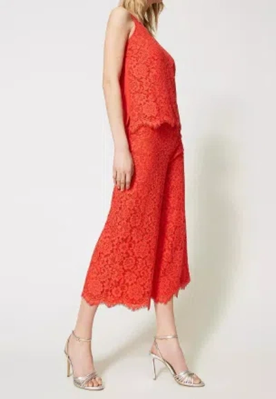 Twinset Trousers In Macramé Lace In Red