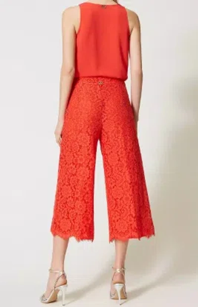Twinset Trousers In Macramé Lace In Red
