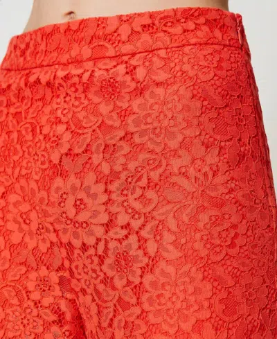 Twinset Trousers In Macramé Lace In Red