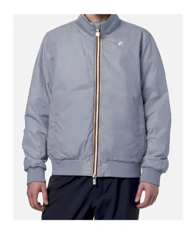 K-way Short Waterproof Jacket With Hood And Elastic Hem In Blue