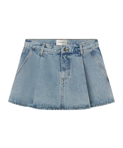 Frame Pleated Denim Mini Skirt In Outlaw In Blue
