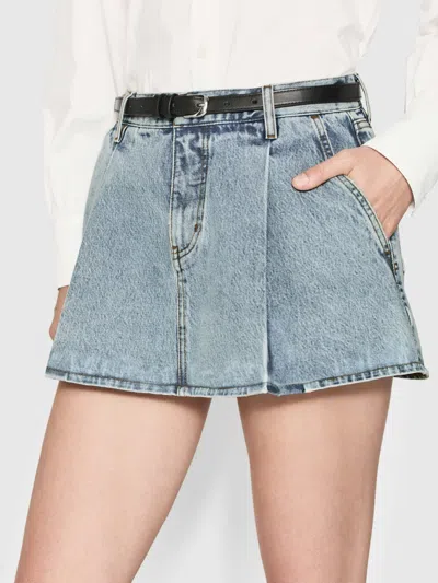 Frame Pleated Denim Mini Skirt In Outlaw In Blue