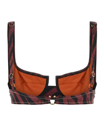 Reina Olga Printed Stretch Nylon Brigitte Bikini Top In Brown