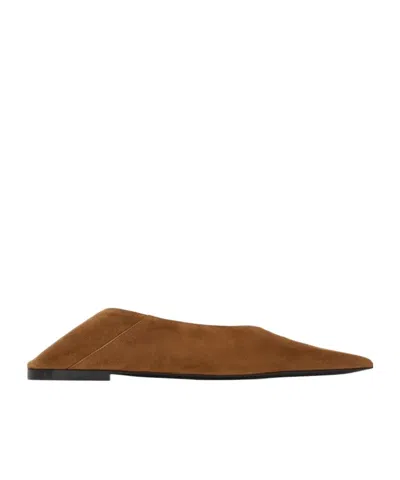 Saint Laurent Pointed-toe Suede Ballet Flats In Brown