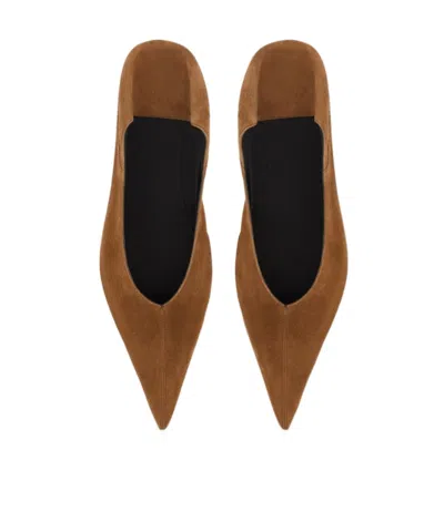 Saint Laurent Pointed-toe Suede Ballet Flats In Brown
