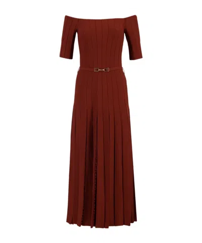 Gabriela Hearst Kurt Knit Pleated Maxi Dress In Burnt Sienna Merino Wool In Burgundy