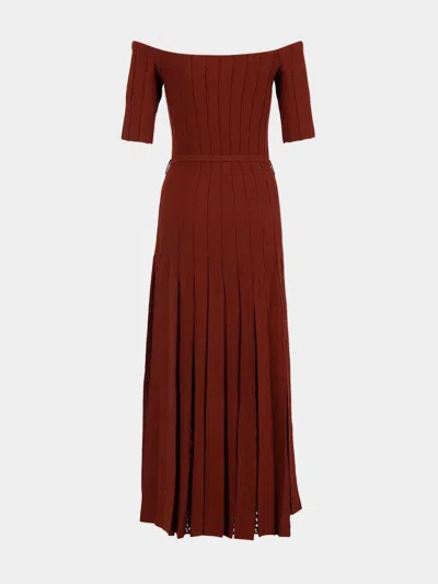 Gabriela Hearst Kurt Knit Pleated Maxi Dress In Burnt Sienna Merino Wool In Burgundy