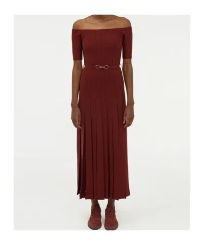 Gabriela Hearst Kurt Knit Pleated Maxi Dress In Burnt Sienna Merino Wool In Burgundy