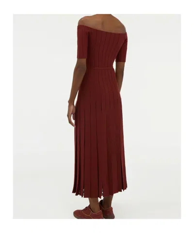 Gabriela Hearst Kurt Knit Pleated Maxi Dress In Burnt Sienna Merino Wool In Burgundy