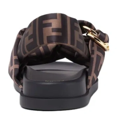 Fendi Women Feel Elastic Satin Sandals With Ff Motif In Brown