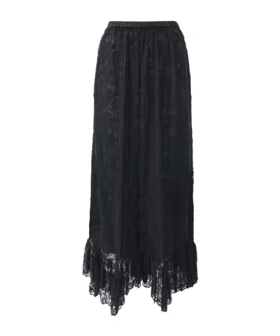 Chloé Ruffled Midi Skirt In Floral Lace Jacquard In Black