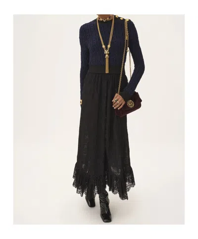 Chloé Ruffled Midi Skirt In Floral Lace Jacquard In Black