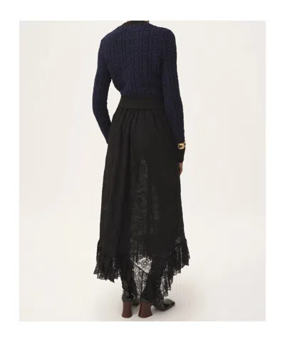 Chloé Ruffled Midi Skirt In Floral Lace Jacquard In Black