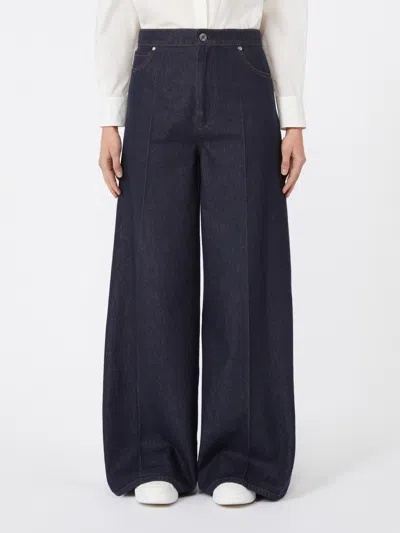 Max Mara Wide Leg Denim Trousers Featuring Pockets In Blue