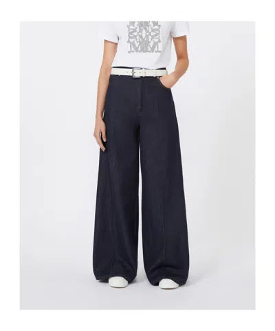 Max Mara Wide Leg Denim Trousers Featuring Pockets In Blue