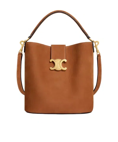 Celine Medium Bucket Louise In Nubuck Calfskin In Brown