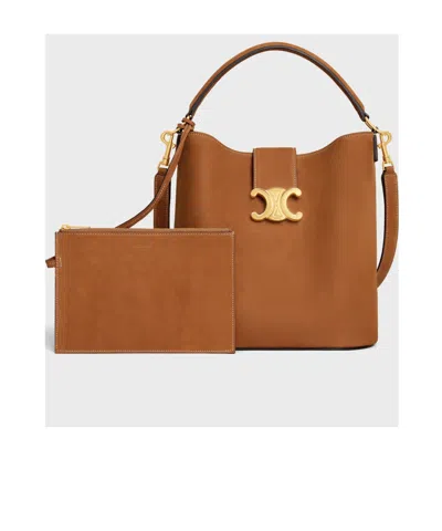 Celine Medium Bucket Louise In Nubuck Calfskin In Brown