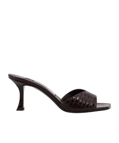Jimmy Choo Skye 70 Croc-embossed Leather Mules In Brown