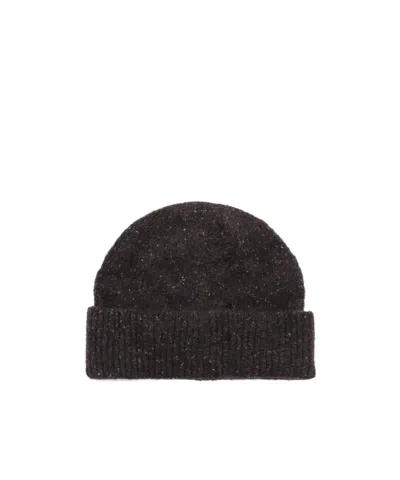 Brunello Cucinelli Ribbed Cuff Speckled Texture Hats In Black