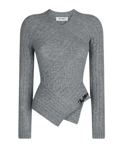 Attico Sweater In Brown Cable Wool Mix Knit In Gray