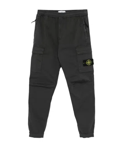 Stone Island Regular Tapered Cargo Trousers With Elastic Waistband In Black