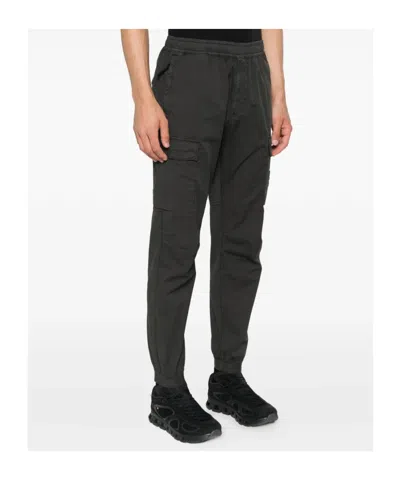 Stone Island Regular Tapered Cargo Trousers With Elastic Waistband In Black