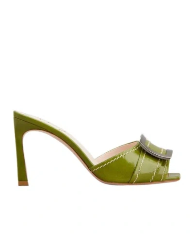 Roger Vivier Stitching Mule 85 Buckle Open Stiletto In Green