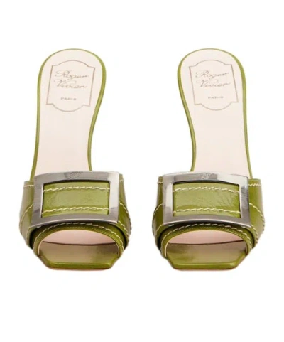 Roger Vivier Stitching Mule 85 Buckle Open Stiletto In Green