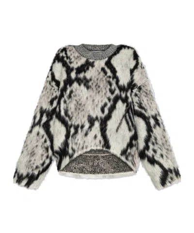 Attico Cropped Python Print Sweater In Gray