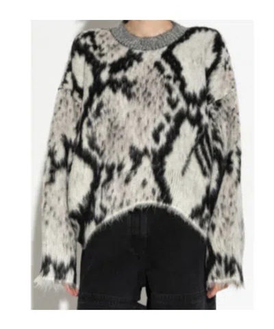 Attico Cropped Python Print Sweater In Gray