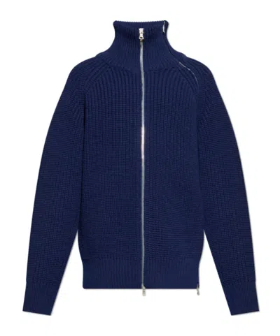 Dries Van Noten Men Zippered Wool Sweater In Blue