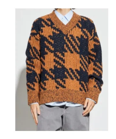 Dries Van Noten Textured Knit V-neck Long Sleeve Sweater In Multi