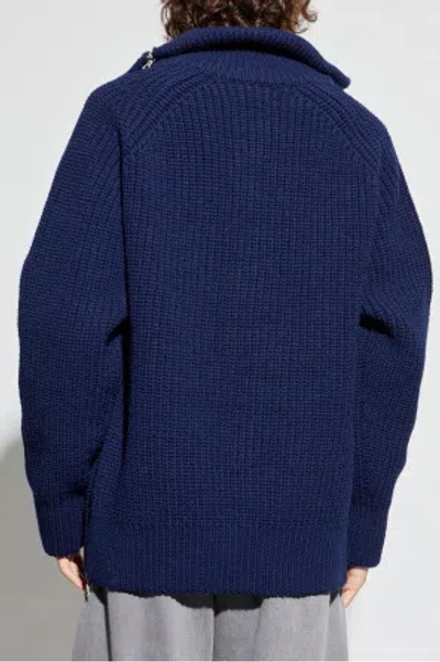 Dries Van Noten Men Zippered Wool Sweater In Blue