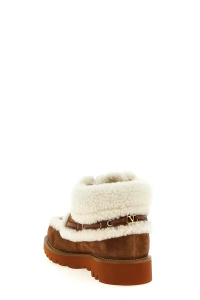 Valentino Garavani Palm Avenue Ankle Boot In Split-grain Leather And Wool 25mm Woman Tobacco/natural In Brown