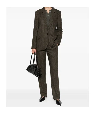 Isabel Marant Single-breasted Pinstripe Blazer In Brown