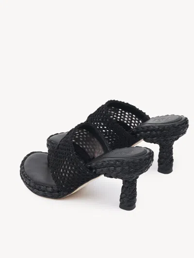 Chloé Isla Crochet Raffia And Leather Thong Sandals In Black