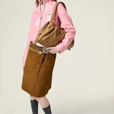 Miu Miu Suede Knee-length Wrap Skirt In Brown