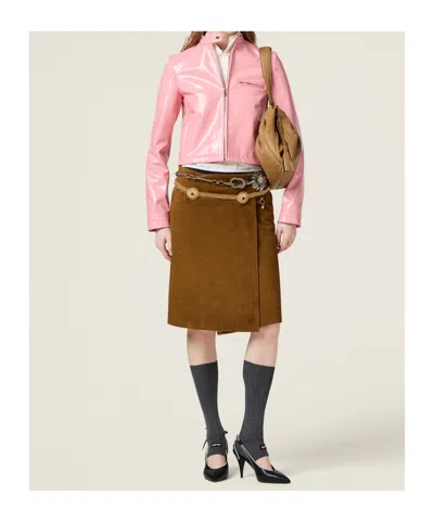 Miu Miu Suede Knee-length Wrap Skirt In Brown