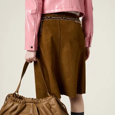 Miu Miu Suede Knee-length Wrap Skirt In Brown