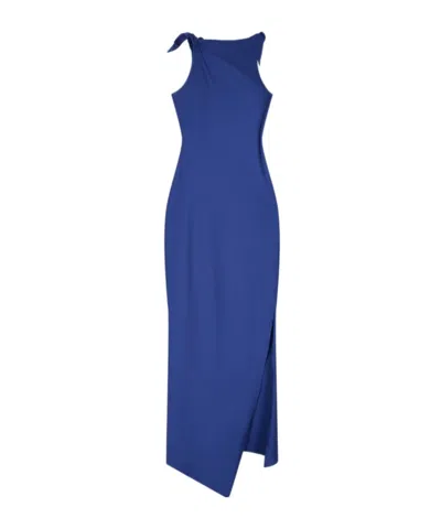 Coperni Midi Dress With Knotted Fabric Flowers In Blue