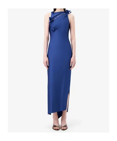 Coperni Midi Dress With Knotted Fabric Flowers In Blue