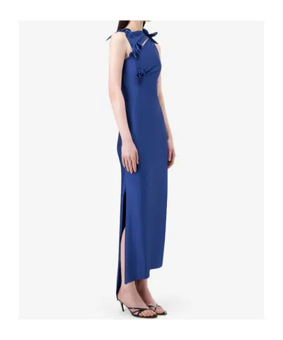 Coperni Midi Dress With Knotted Fabric Flowers In Blue