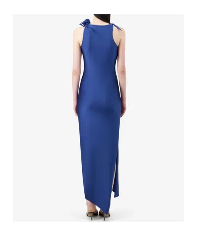 Coperni Midi Dress With Knotted Fabric Flowers In Blue