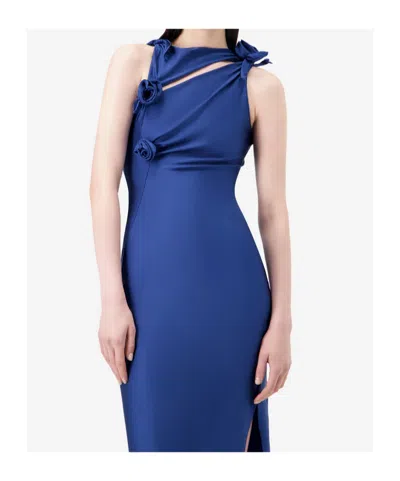 Coperni Midi Dress With Knotted Fabric Flowers In Blue