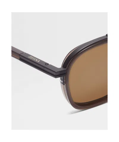 Zegna Dark Brown Orizzonte I Acetate And Metal Sunglasses In Brown