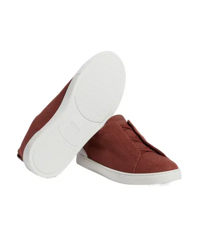 Zegna Triple Stitch Leather Low-top Sneakers In Brown
